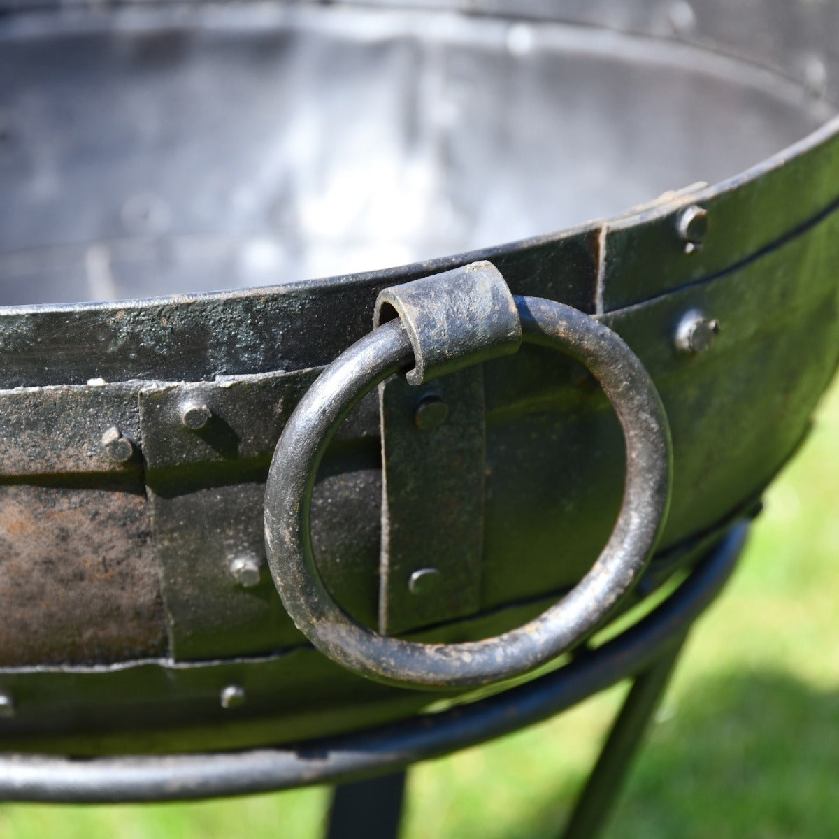 Close up of Kadai Fire Bowl with handle down 