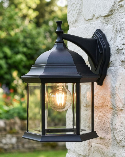 TRADITIONAL BLACK VICTORIAN TOP-FIX WALL LANTERN - 36CM X 25CM Digital Illustration