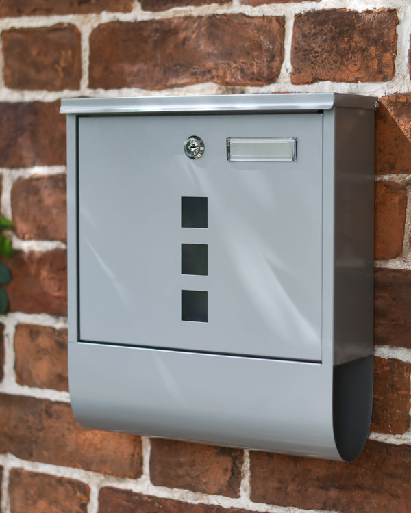'Chicheley' Galvanised Steel Post Box and Newspaper Holder - Silver