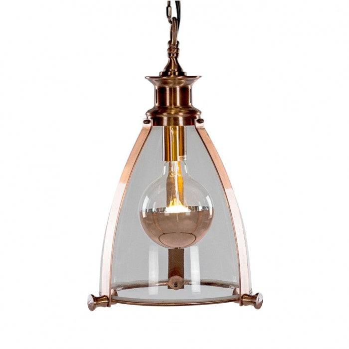 50cm Copper Framed Hanging Ceiling Light With Glass Panes