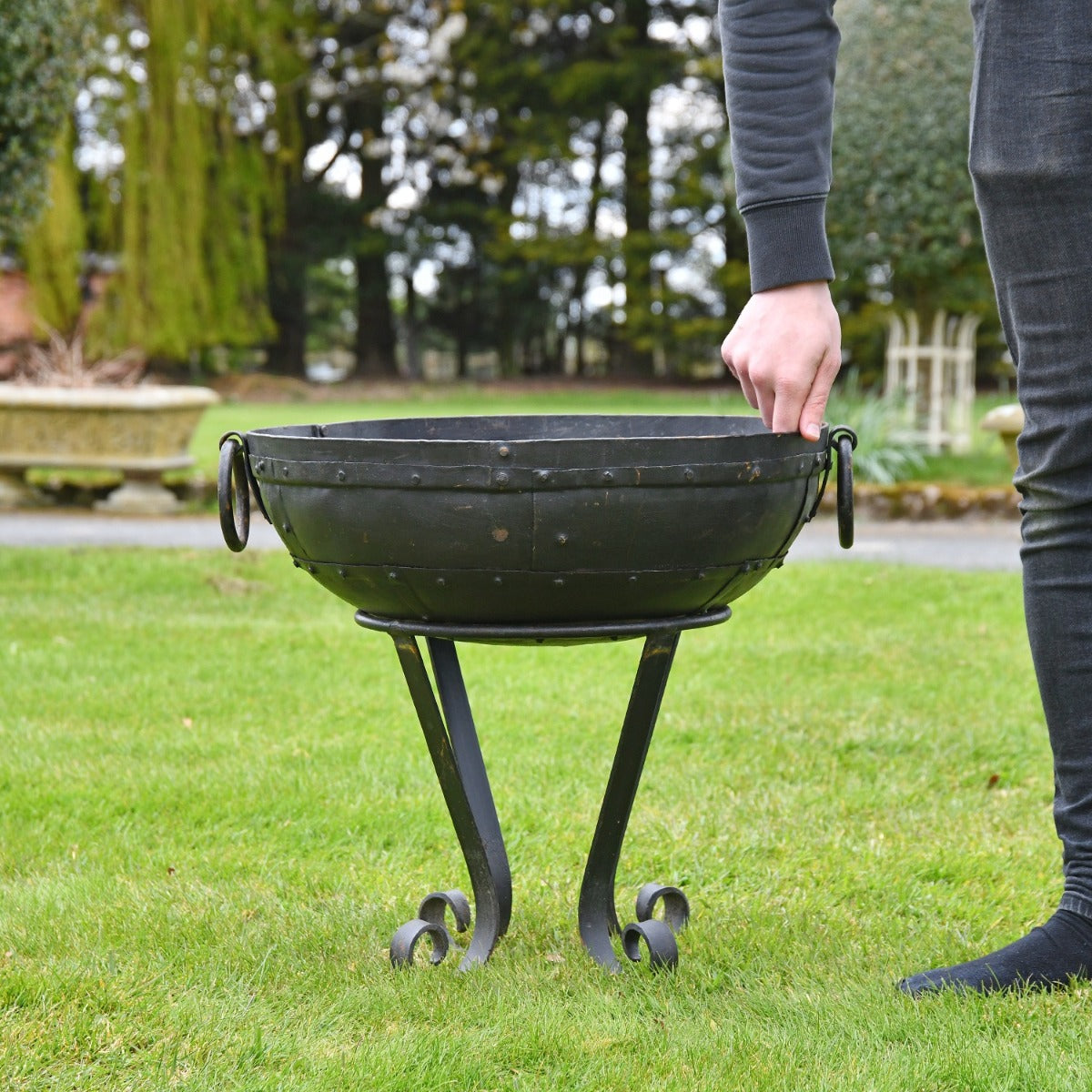 50cm Kadai Fire Bowl with male for scale 