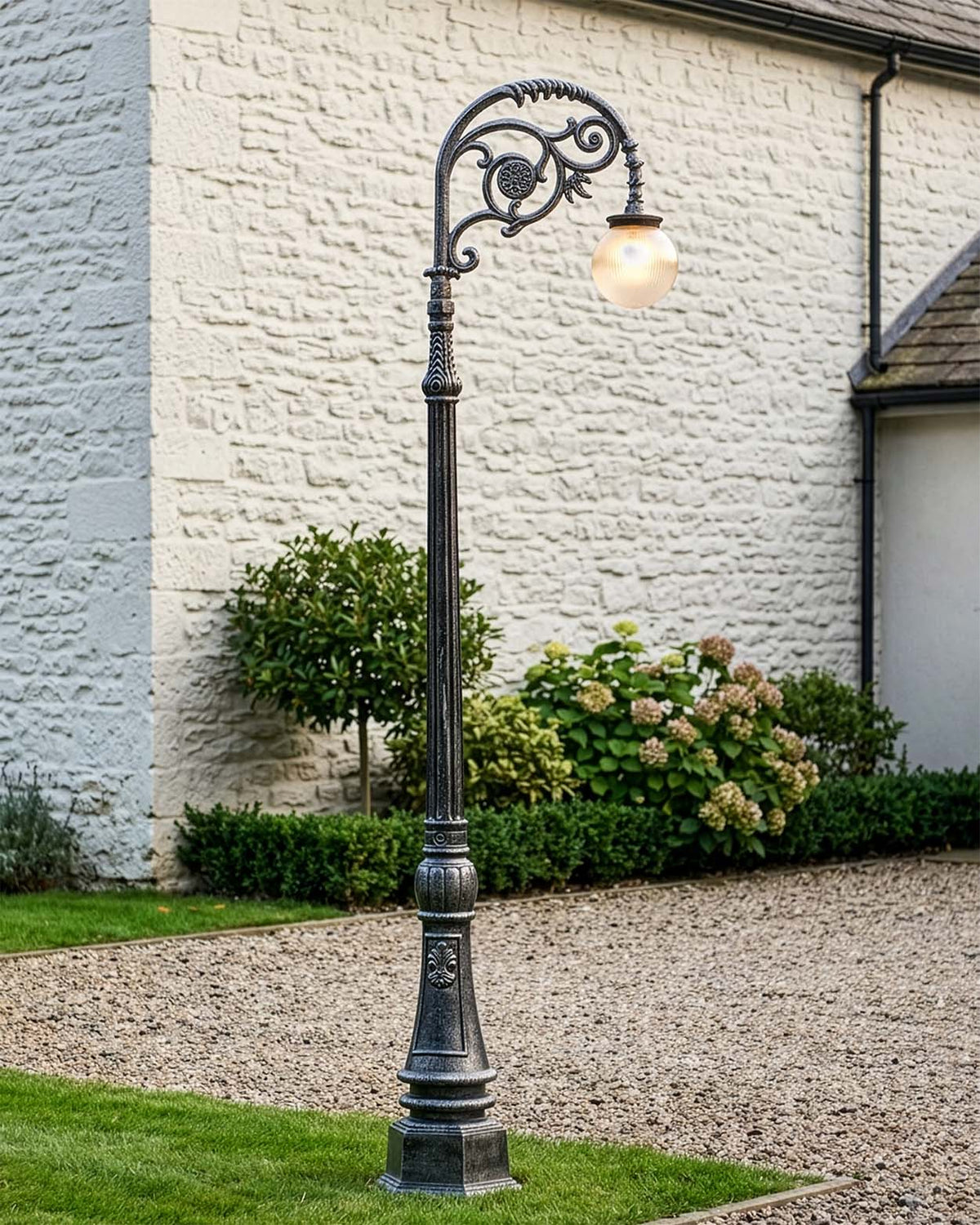 2.5m Antique Silver Globe Cast Iron Lamp Post Digital Illustration