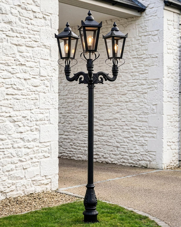 'St James' Three Headed Black Victorian Lantern and Lamp Post