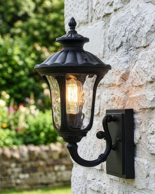 'EATON' TRADITIONAL ORNATE VICTORIAN ALUMINIUM BOTTOM FIX WALL LANTERN - 35CM Digital Illustration