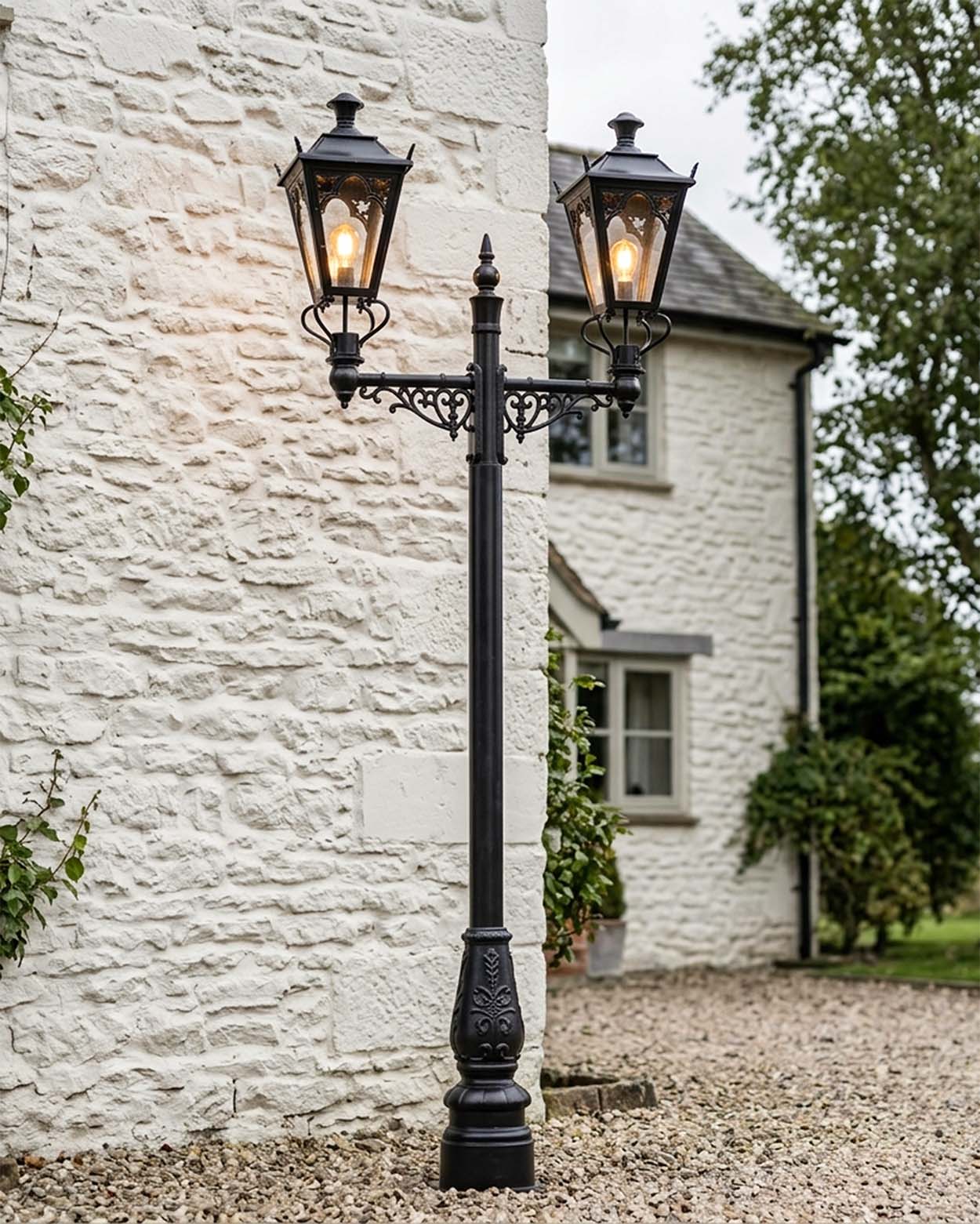 Black Double Head Gothic Garden Lamp Post Digital Illustration