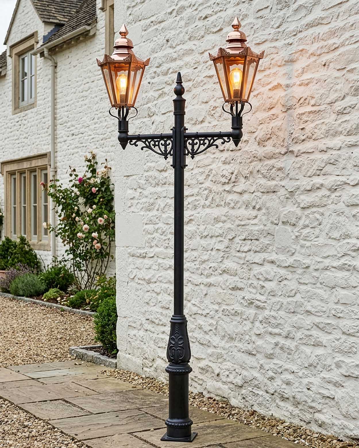 3.6m Double Copper Hexagonal Lamp Post Digital Illustration