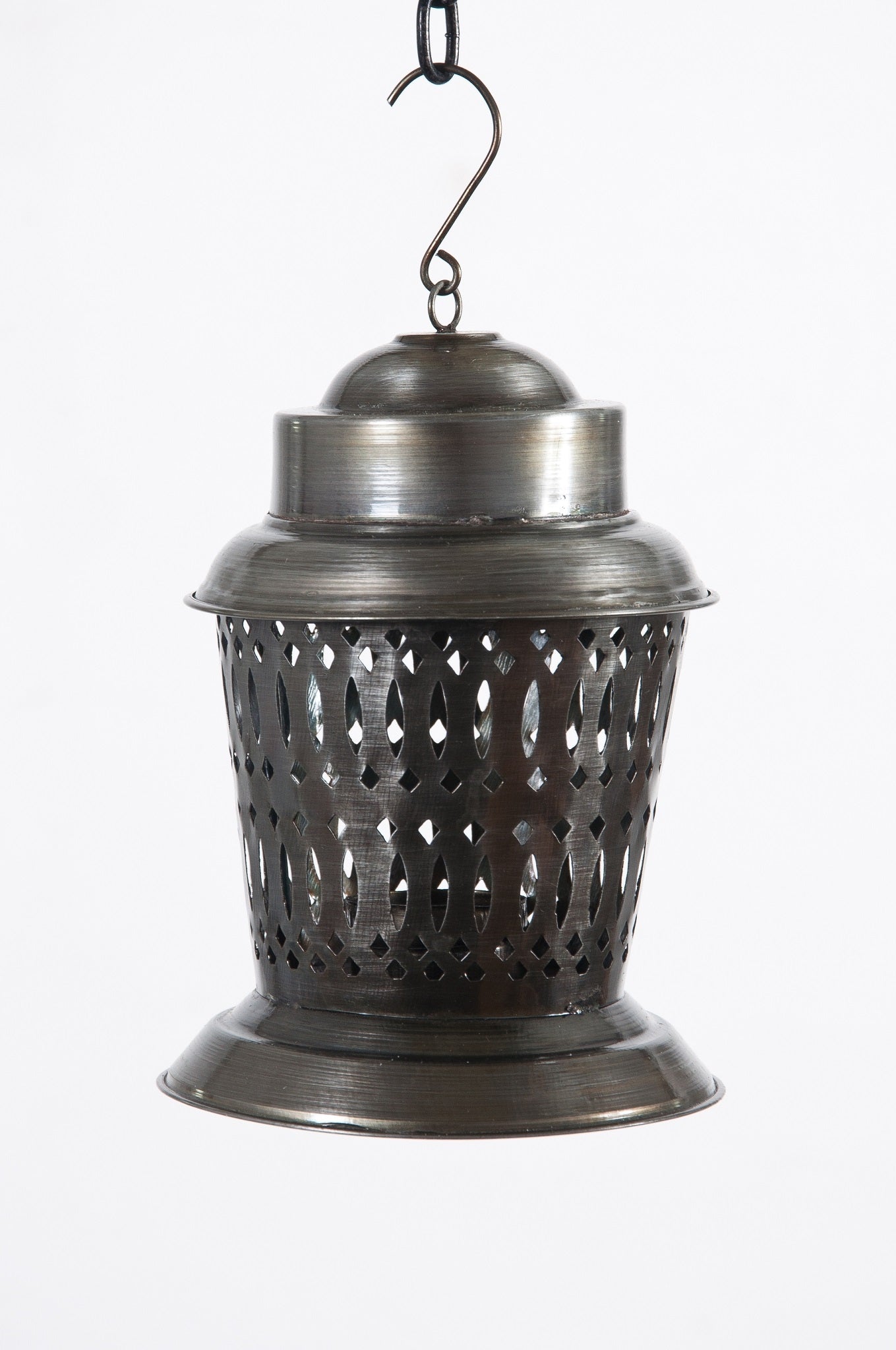 Large Antique Silver Etched Hanging Candle Lantern