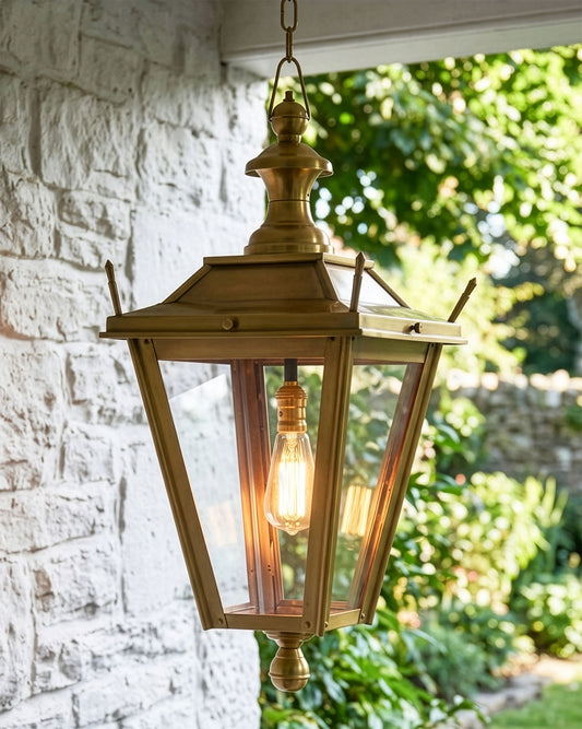 Antique Brass Hanging Dorchester Lantern On Chain Digital Illustration