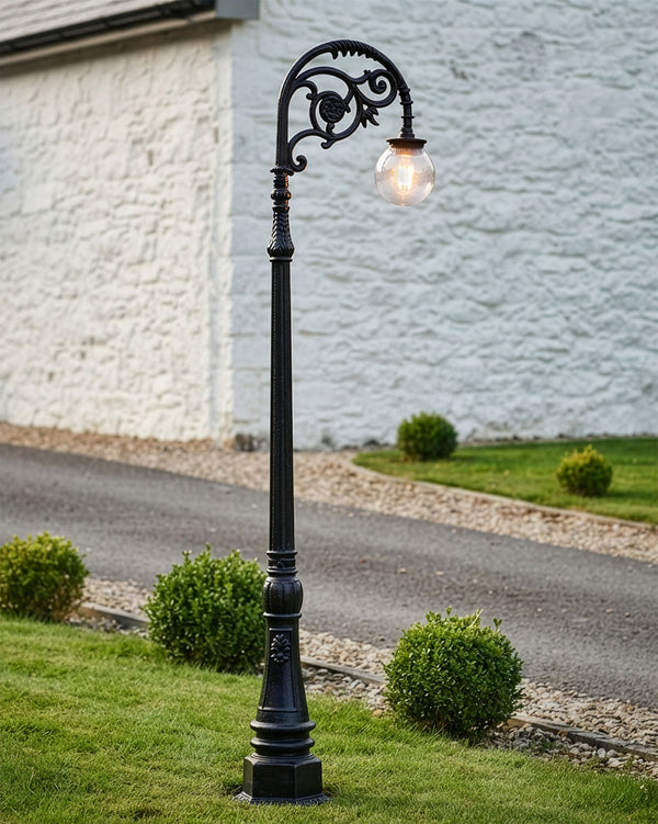 2.5m Antique Black Victorian Globe Cast Iron Lamp Post