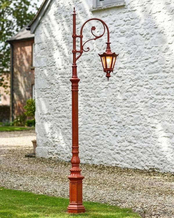 2.5m Antique Red Deluxe Swan Neck Cast Iron Lamp Post