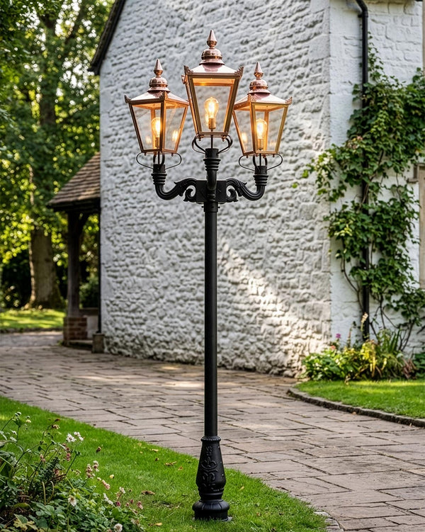 “St James” Three Headed Copper Lantern and Lamp Post