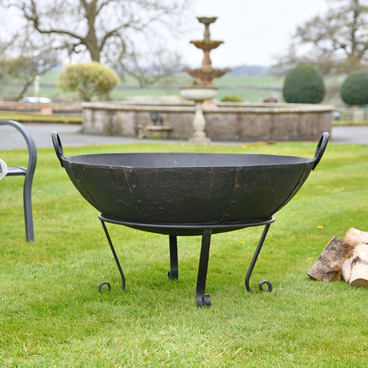 90cm Iron Kadai Fire Bowl with Stand 