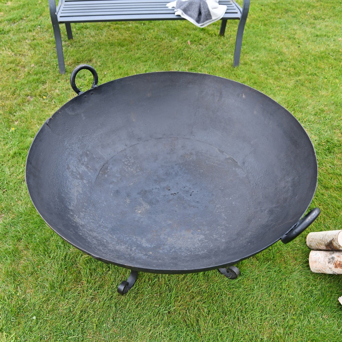 View of inside Iron Kadai Fire Bowl 