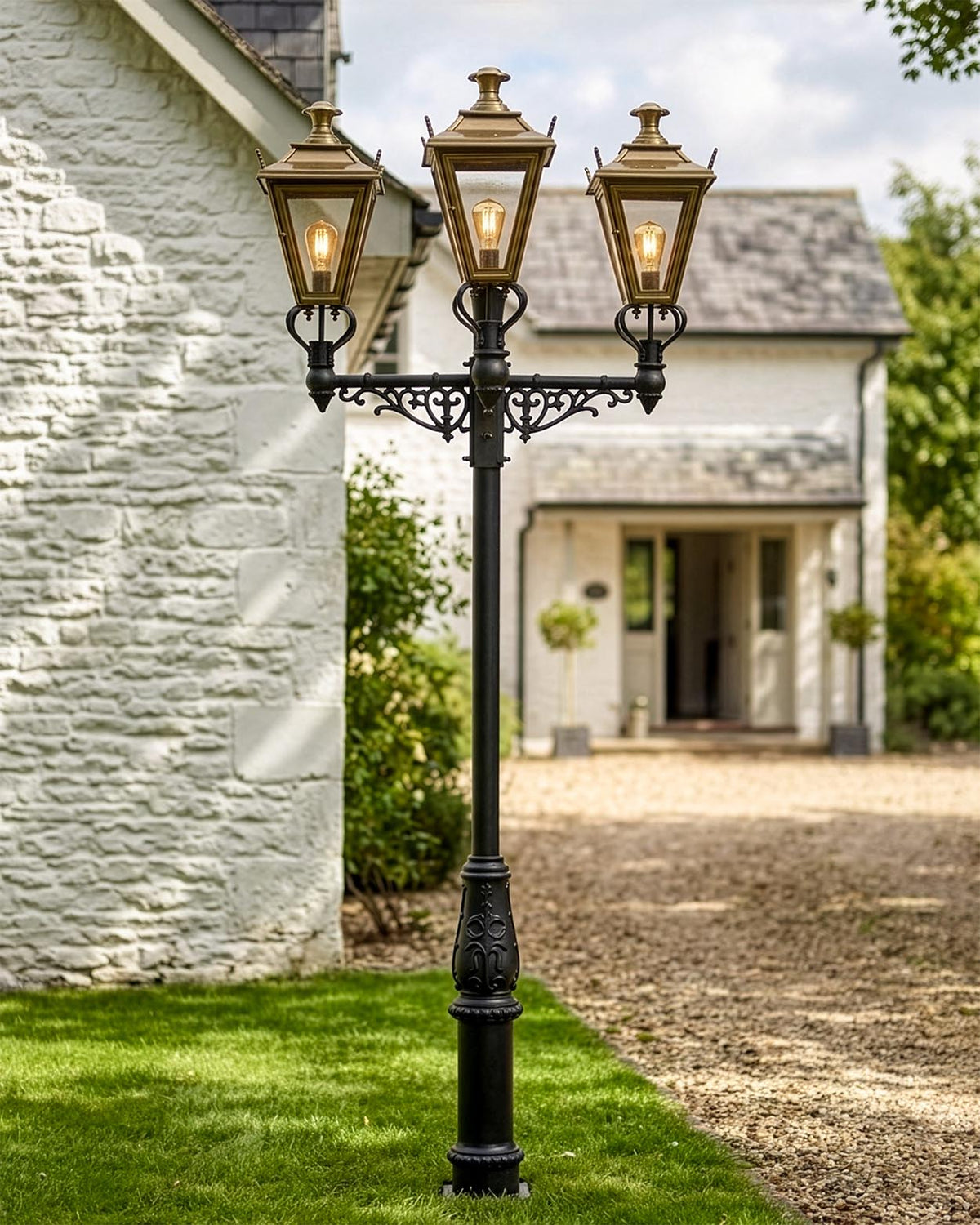 Triple Head Antique Brass 'Dorchester' Lamp Post Digital Illustration