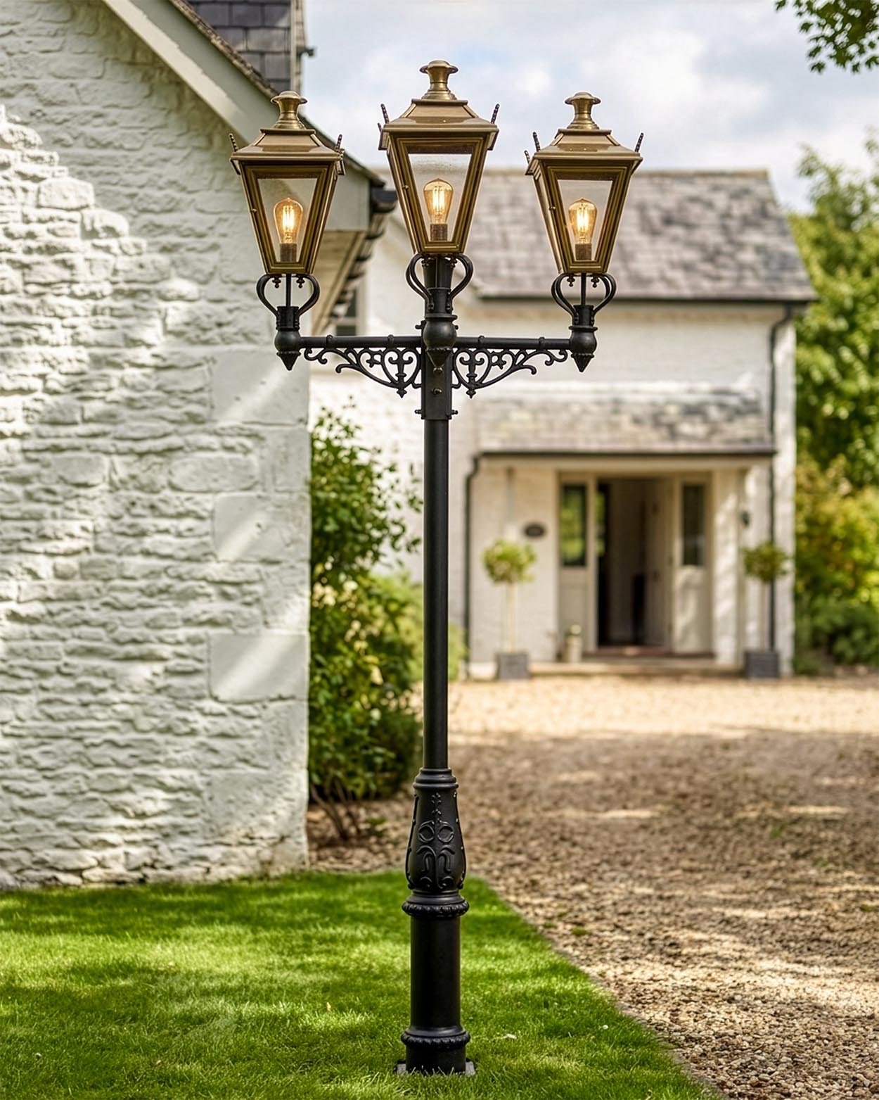 Triple Head Antique Brass 'Dorchester' Lamp Post Digital Illustration