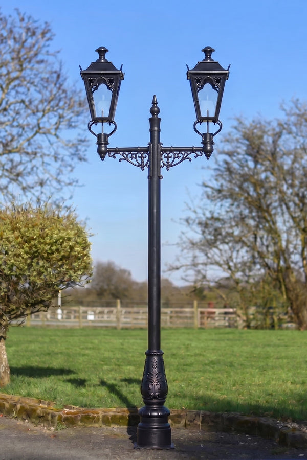 Black Double Head Gothic Garden Lamp Post