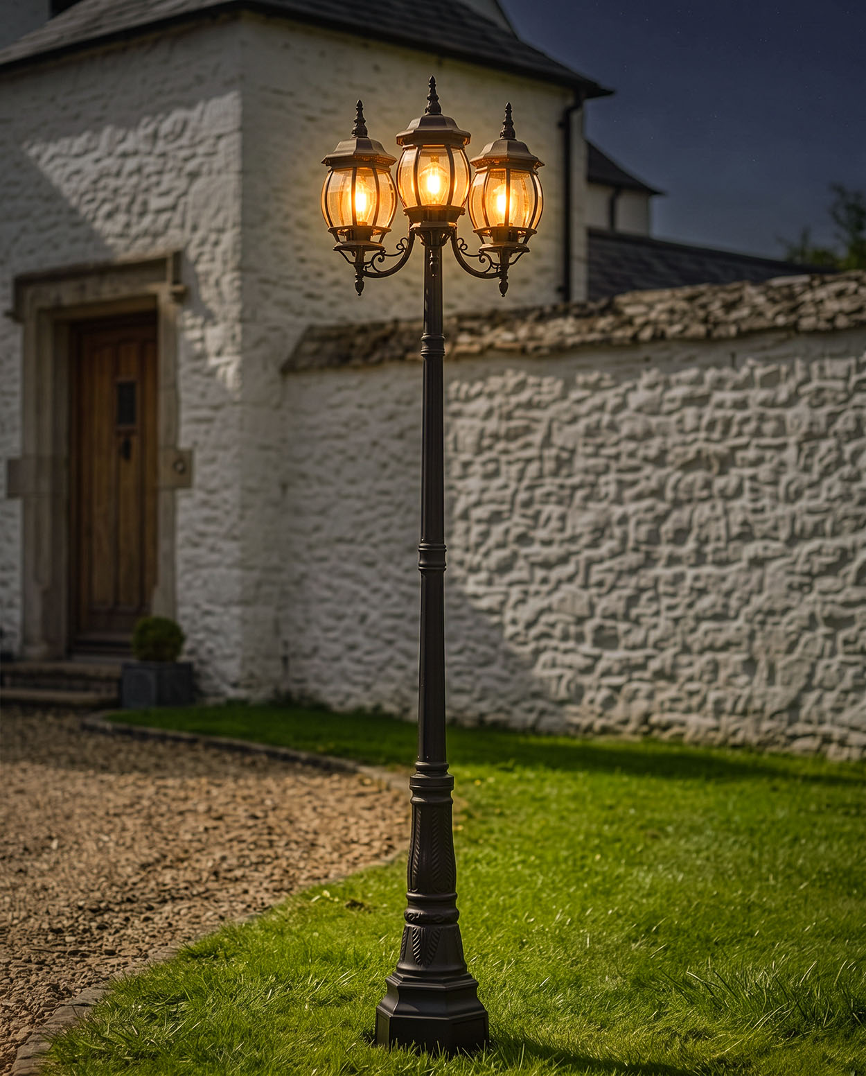 'Gladstone' Elegant Triple-Headed Lamp Post Digital Illustration At Night