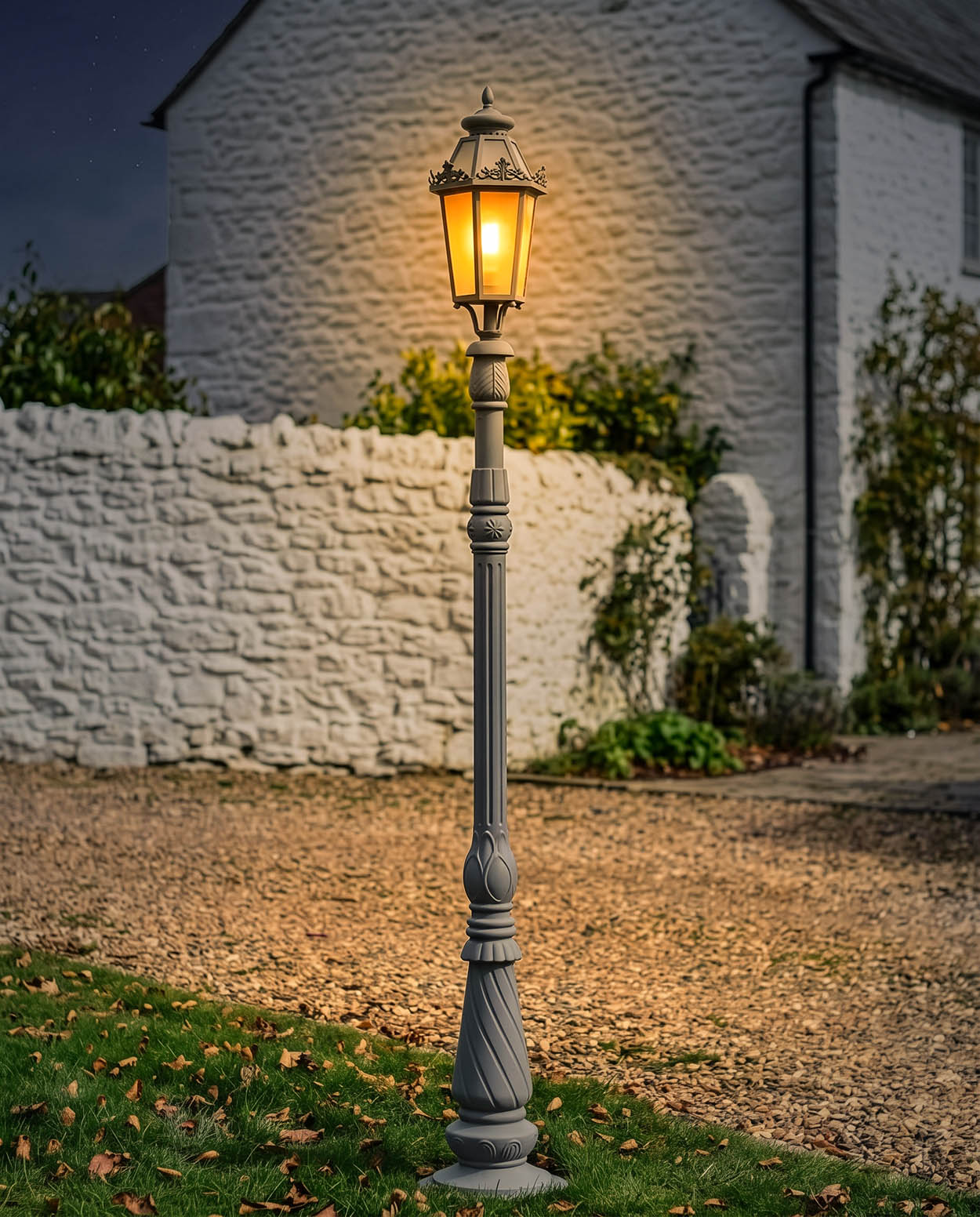 'Boarstall' Classical Grey Lamp Post Digital Illustration AT Night 