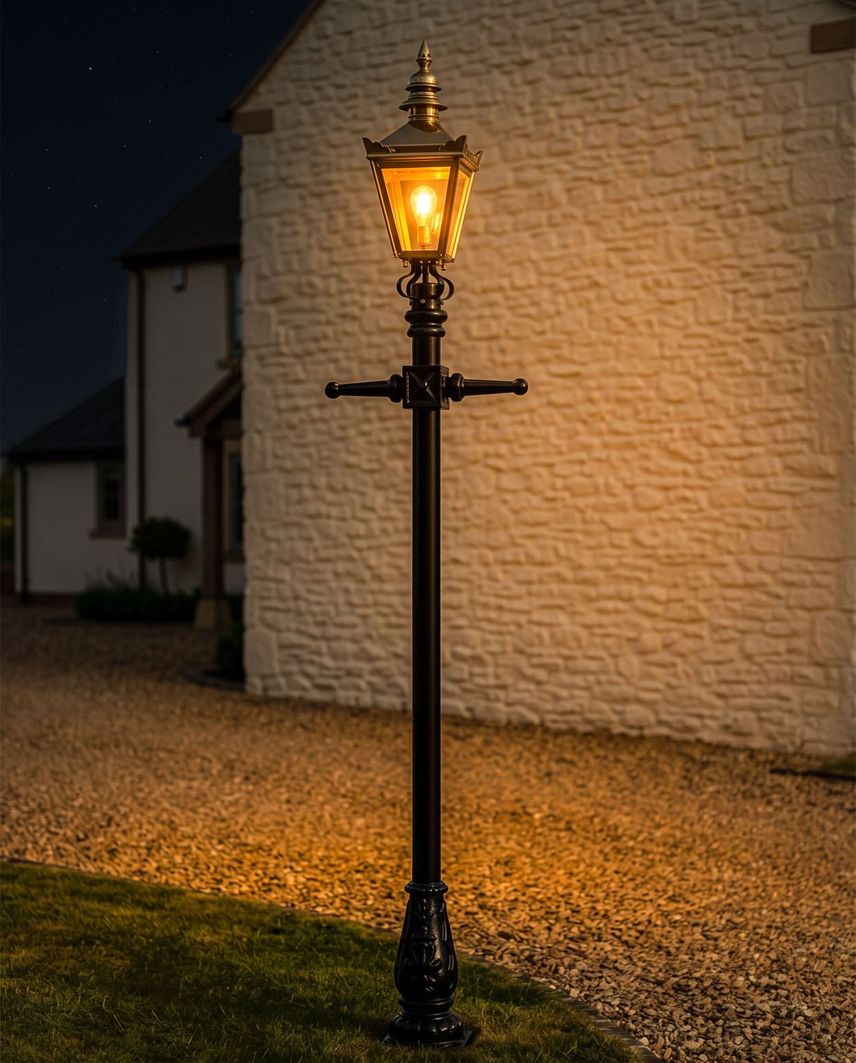 Polished Brass 'Kensington' Lamp Post 2.25m Digital Illustration At Night