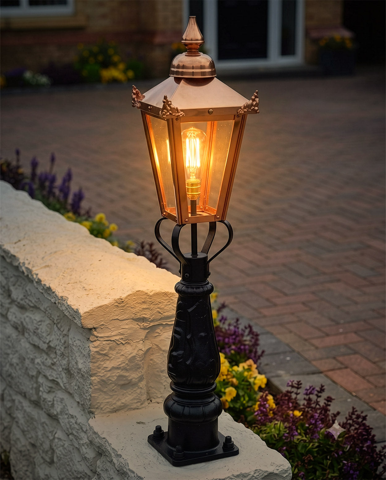 Copper Victorian Driveway Light Digital Illustration At Night 