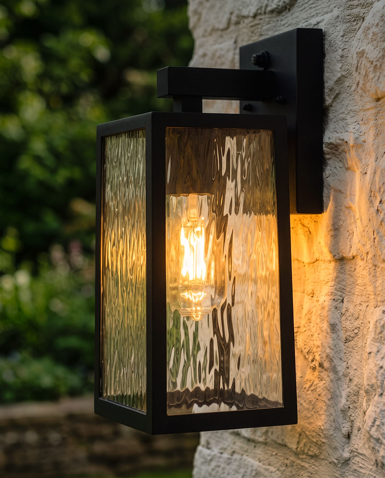 'Boîte' Dimpled Glass Black Wall Light Digital Illustrations At Night