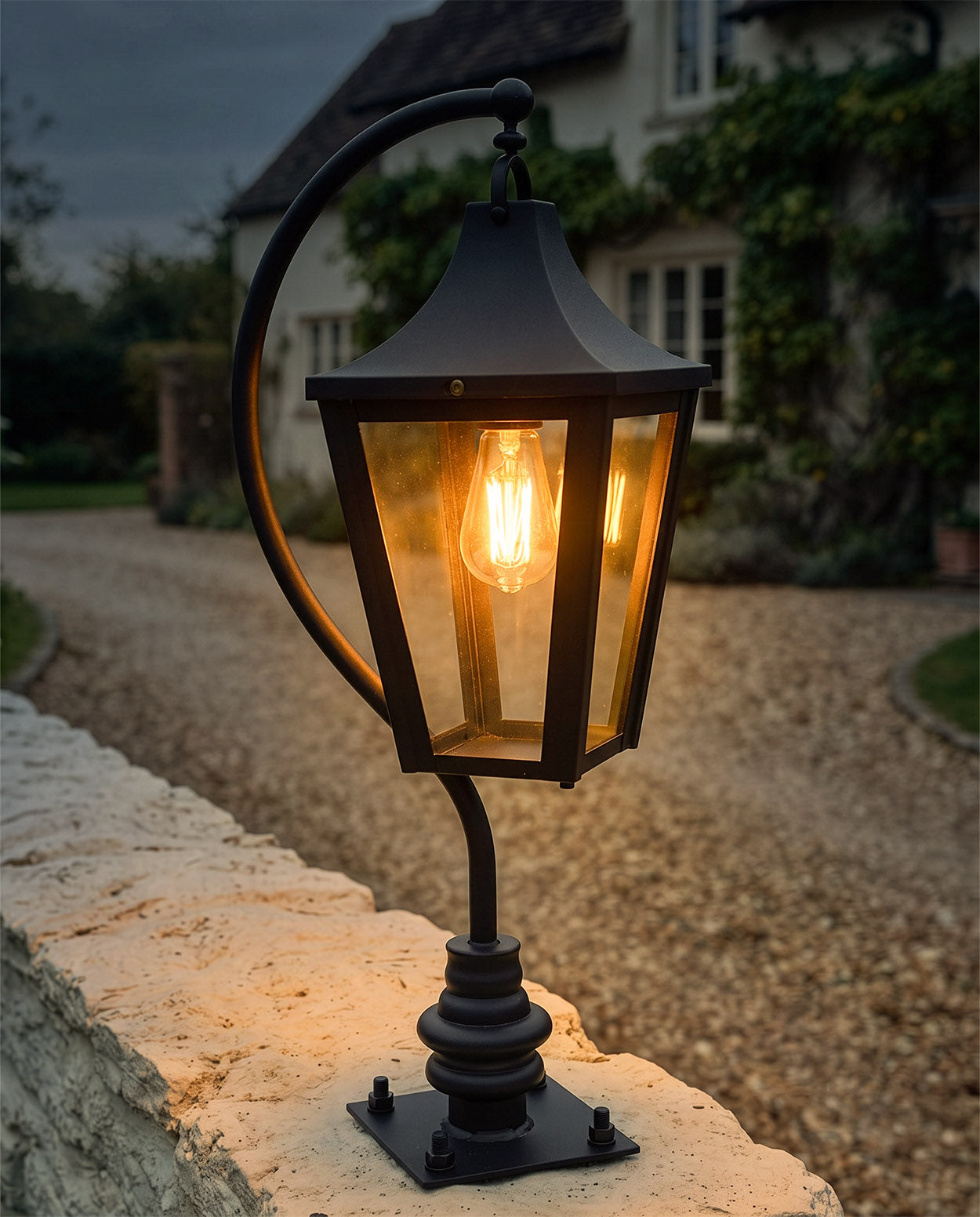 Black Swan Neck Driveway Post Light - 106cm Digital Illustration At Night