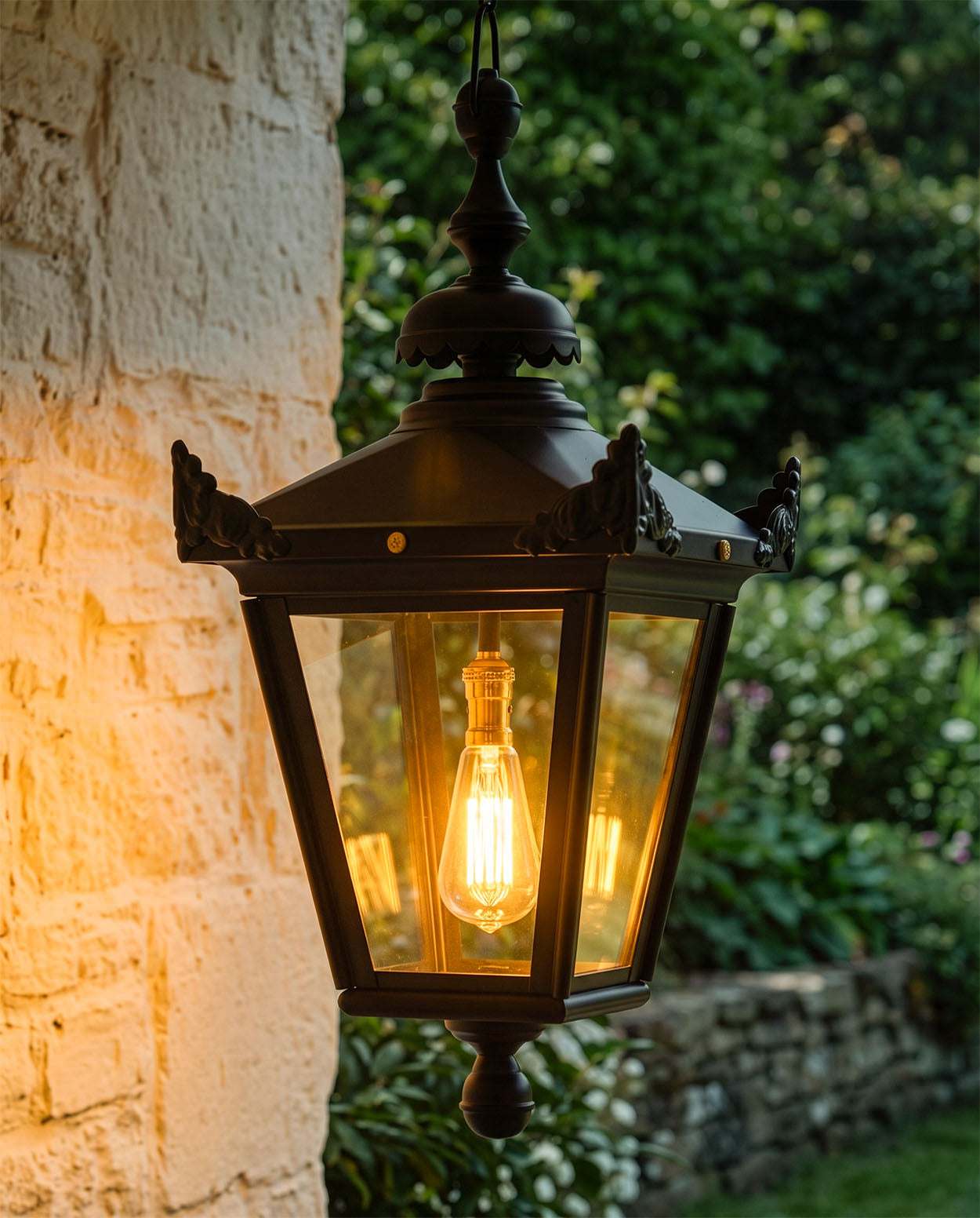 Black Victorian Hanging Lantern Digital Illustration In A Lush Garden At Night
