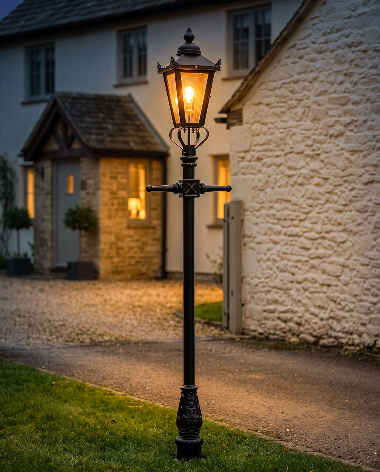 Black Garden Lamp Post Digital Illustration At Night