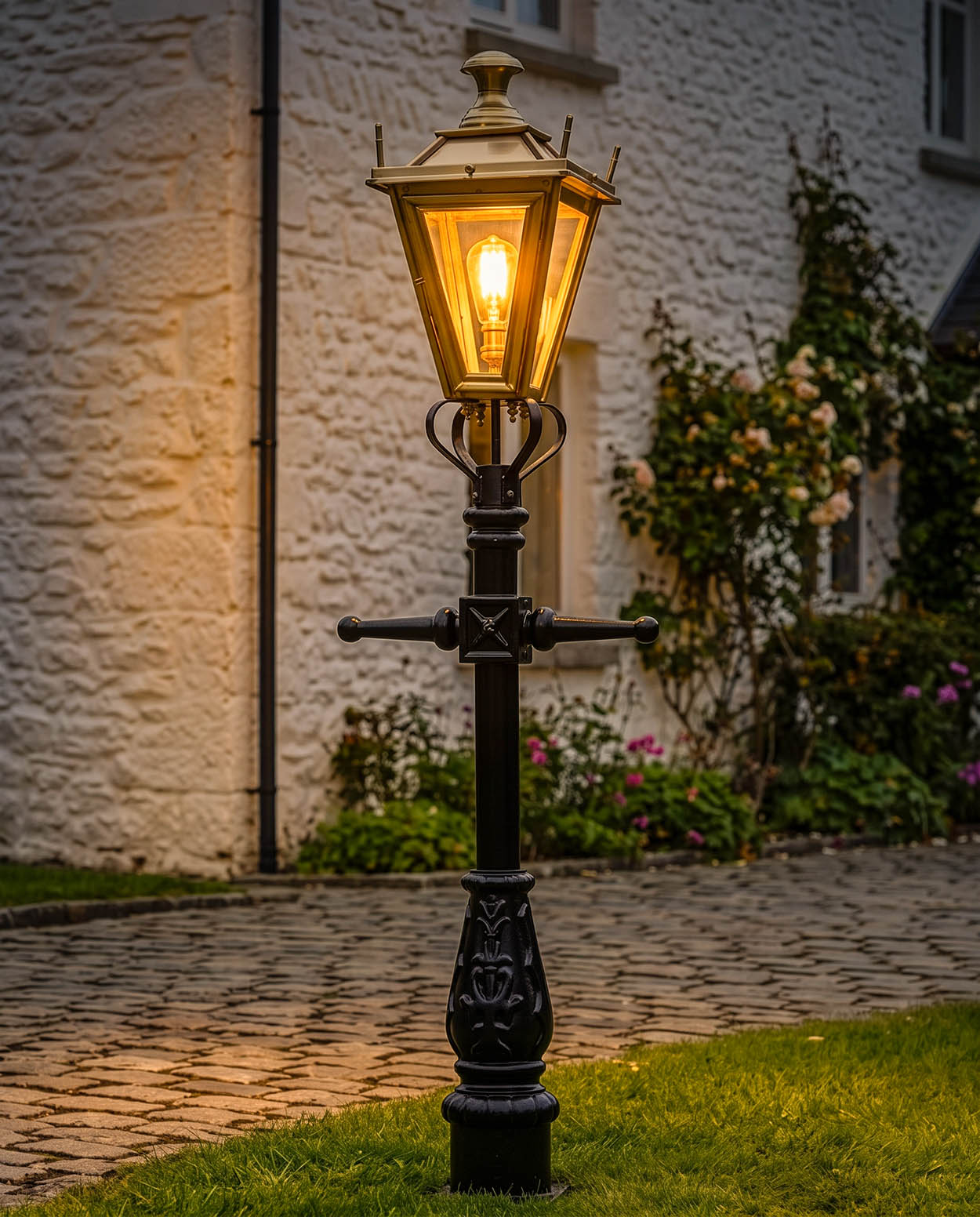 Antique Brass 'Dorchester' Miniature Lamp Post - 1.5m Digital Illustration  AT Night 