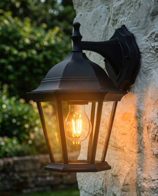 'Longmoore' Traditional Outdoor Top Fix Wall Lantern Digital Illustration At Night