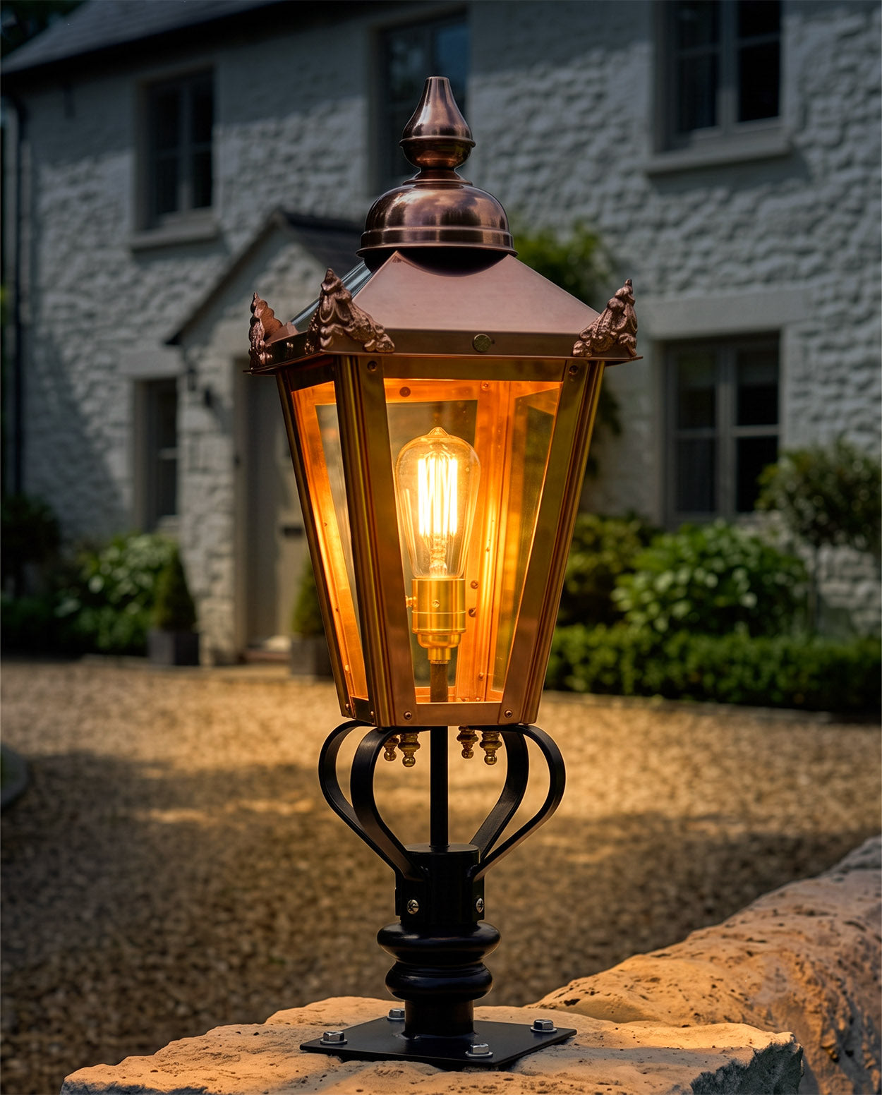 Victorian Copper Lantern & Pillar Post - 71cm Digital Illustration At Night 