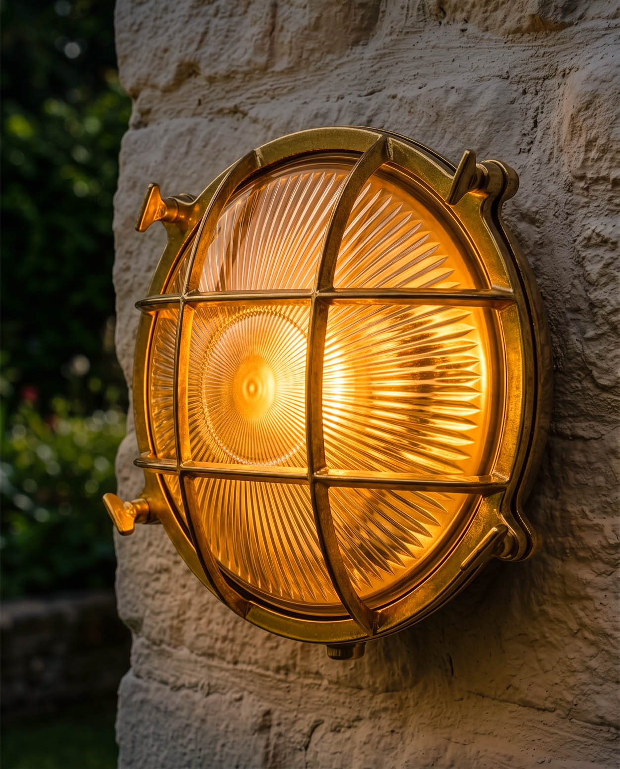 'Windermere' Antique Brass Nautical Outdoor Wall Light Digital Illustration At Night
