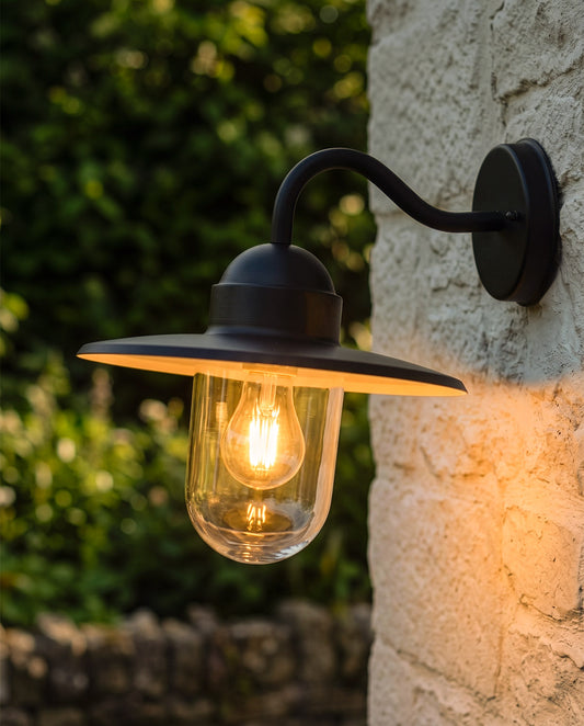 'Soho' Black Contemporary Exterior Wall Light Digital Illustration AT Night 