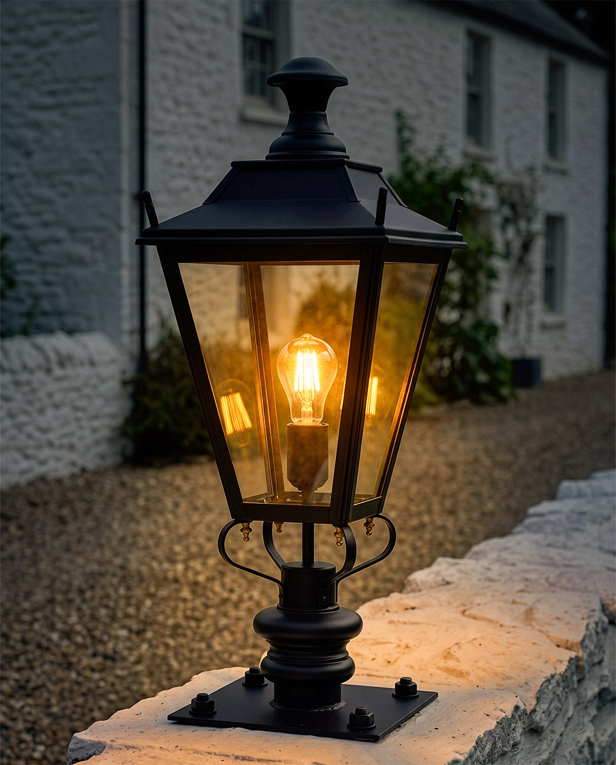 Black 'Dorchester' Pillar Post Light - 90cm Digital Illustration  At night 
