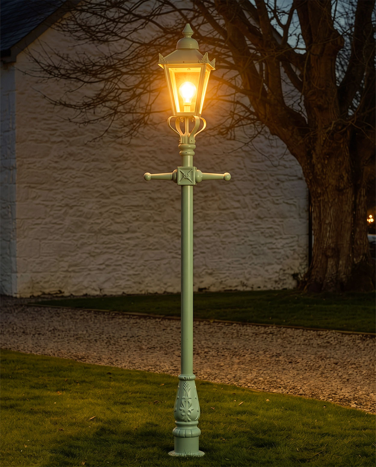 Pale Green Victorian Garden Lamp Post 2.3m Digital Illustration At Night