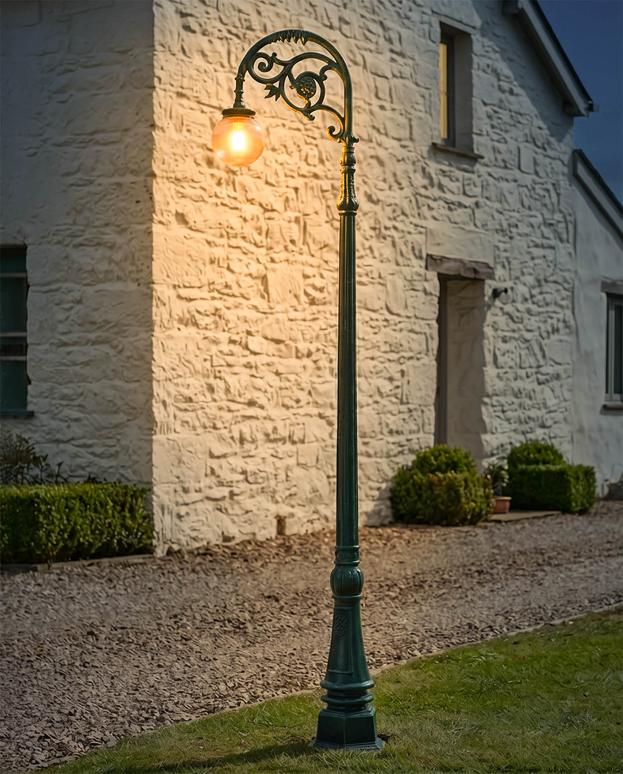 3.1m Verdirgis Green Traditional Globe Cast Iron Lamp Post Digital Illustration At Night 