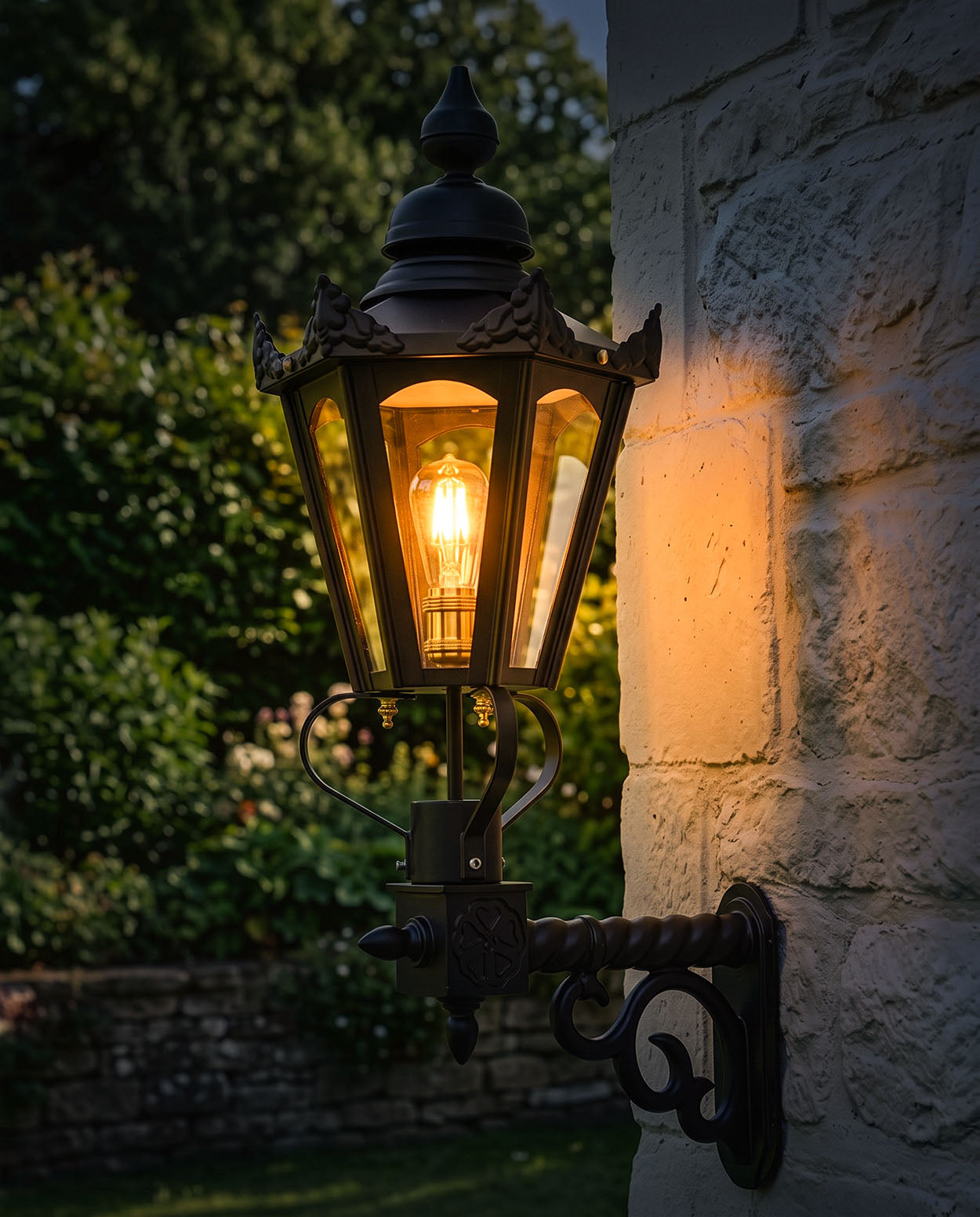 Medium Black Hexagonal Victorian Wall Light Digital Illustration At Night