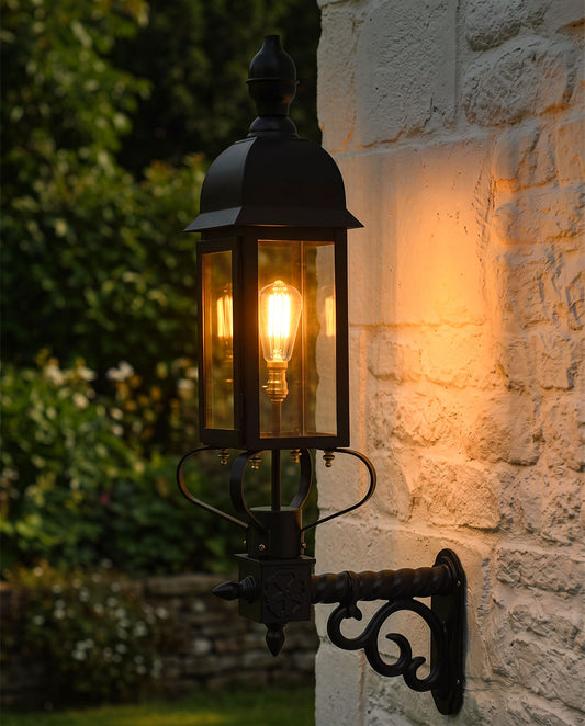 Black Slimline "Newhay" Victorian Garden Wall Light Digital Illustration At Night