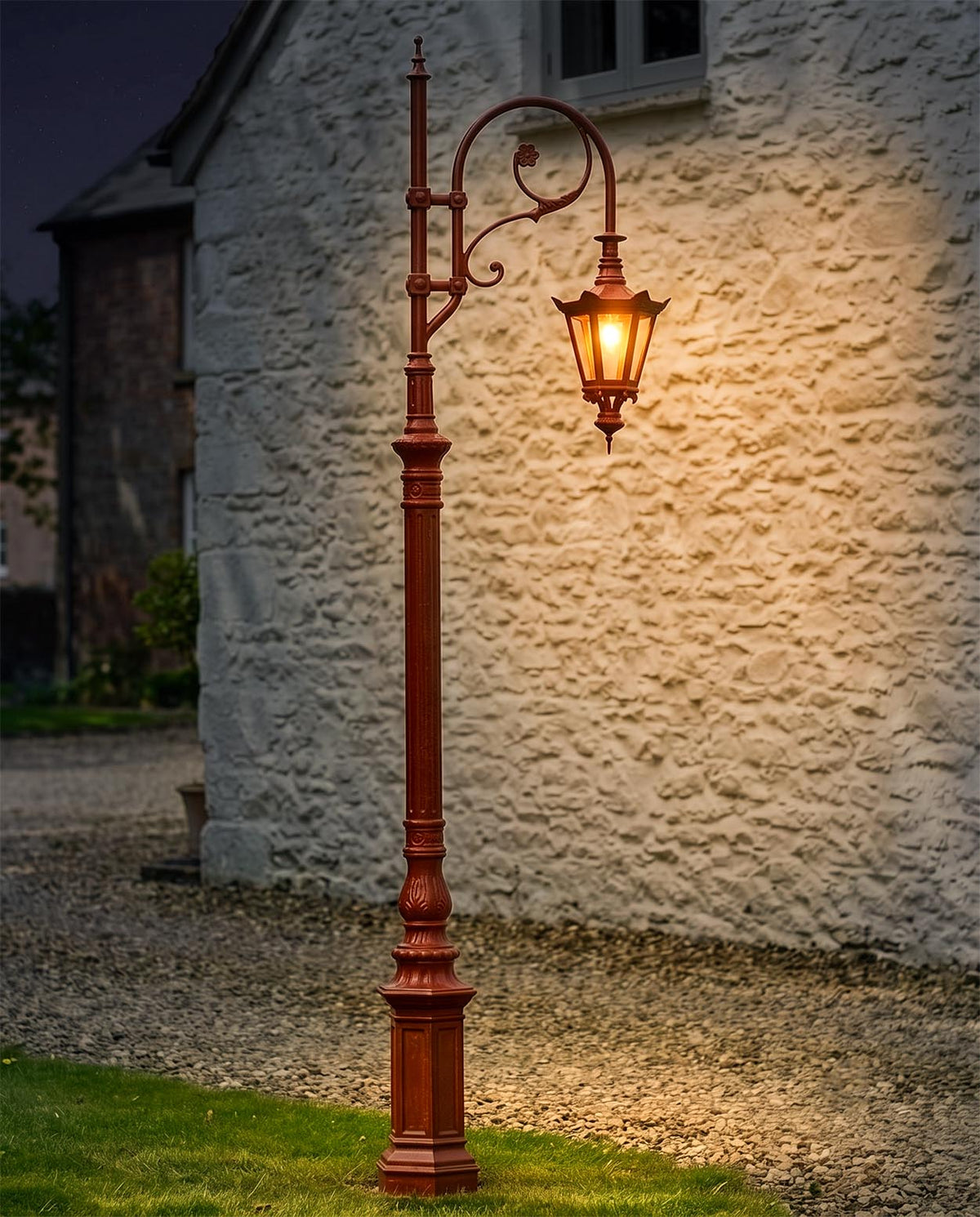 2.5m Antique Red Deluxe Swan Neck Cast Iron Lamp Post Digital Illustration At Night