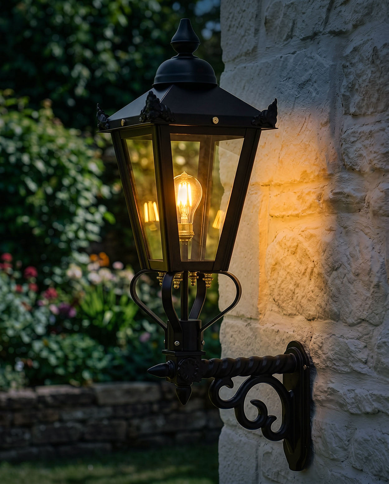 BLACK VICTORIAN WALL LIGHT Digital Illustration At Night