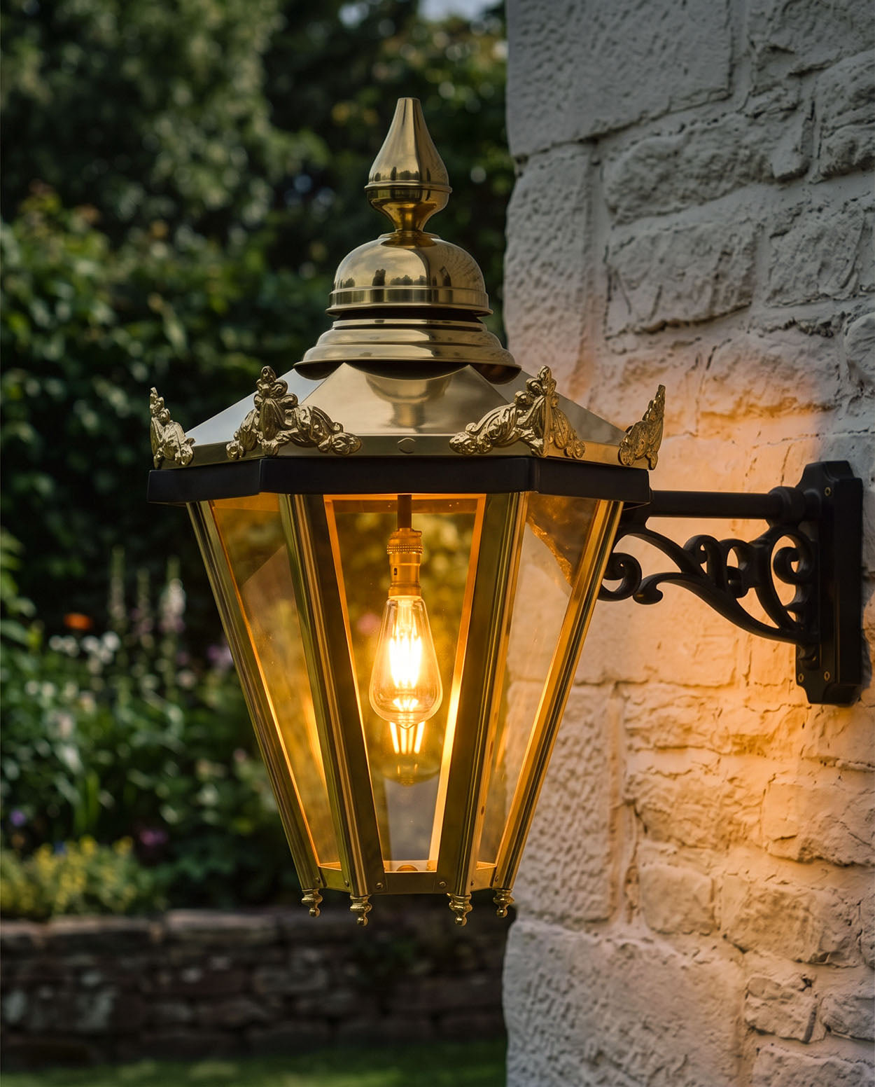 'Horwood' Brass Hexagonal Lantern With Bracket Digital Illustration At Night 