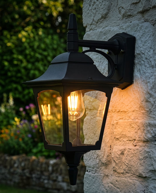 "ECCLESHILL" TOP FIX TRADITIONAL BLACK WALL LANTERN Digital Illustration At Night