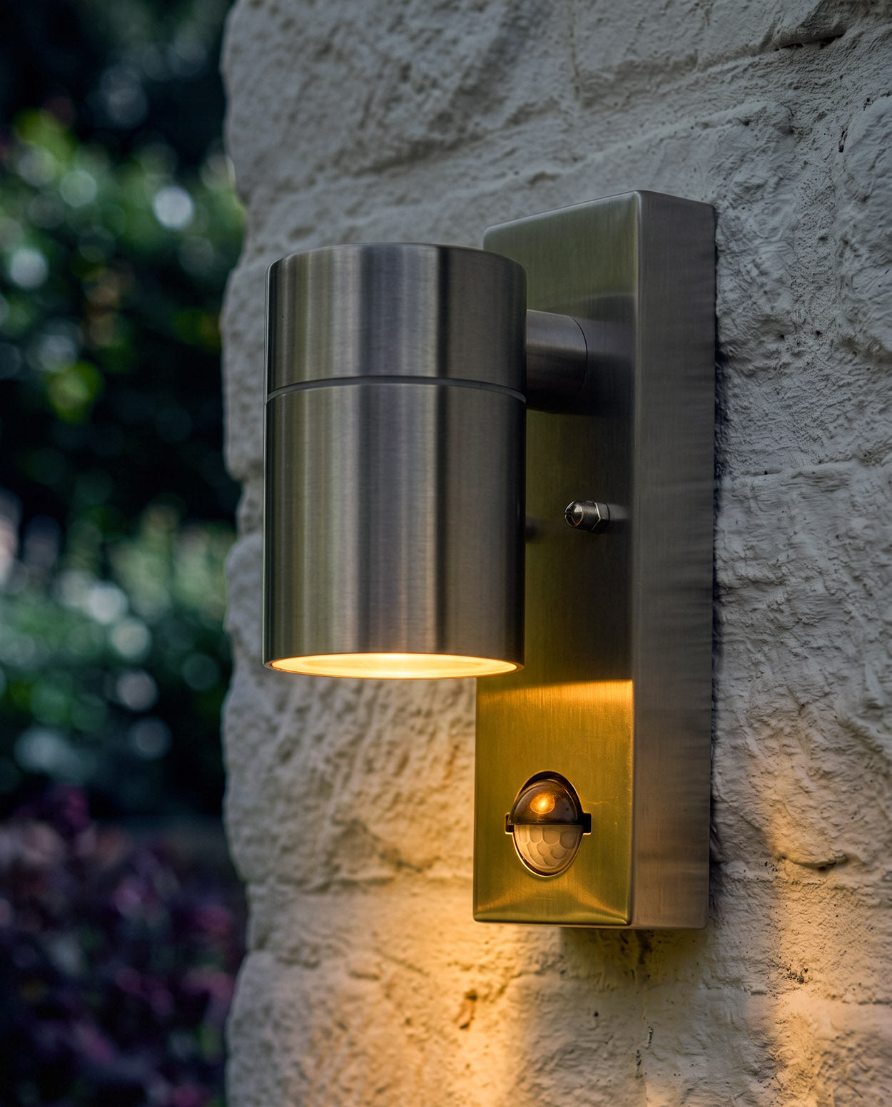 'Miskin' Stainless Steel Wall Light With PIR Sensor Digital Illustration At Night