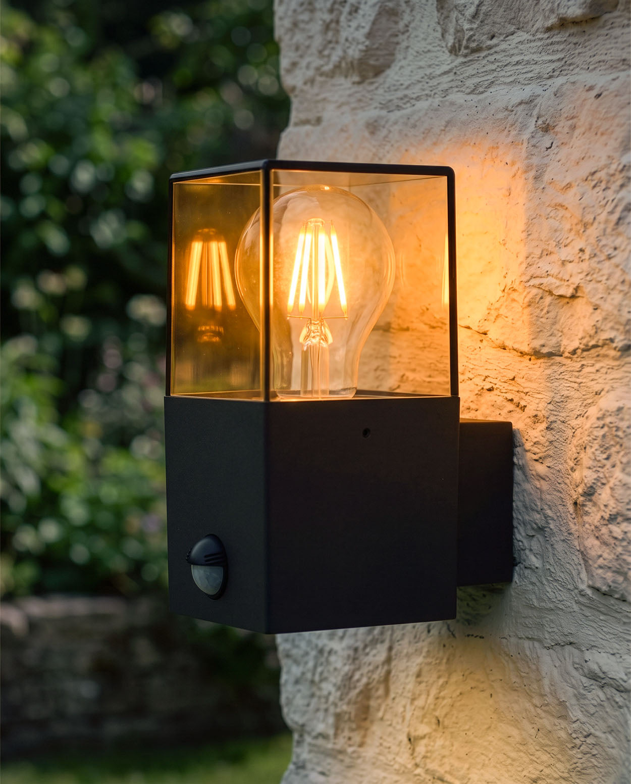 'Harrison' Contemporary Black Cube Wall Light Digital Illustration At Night