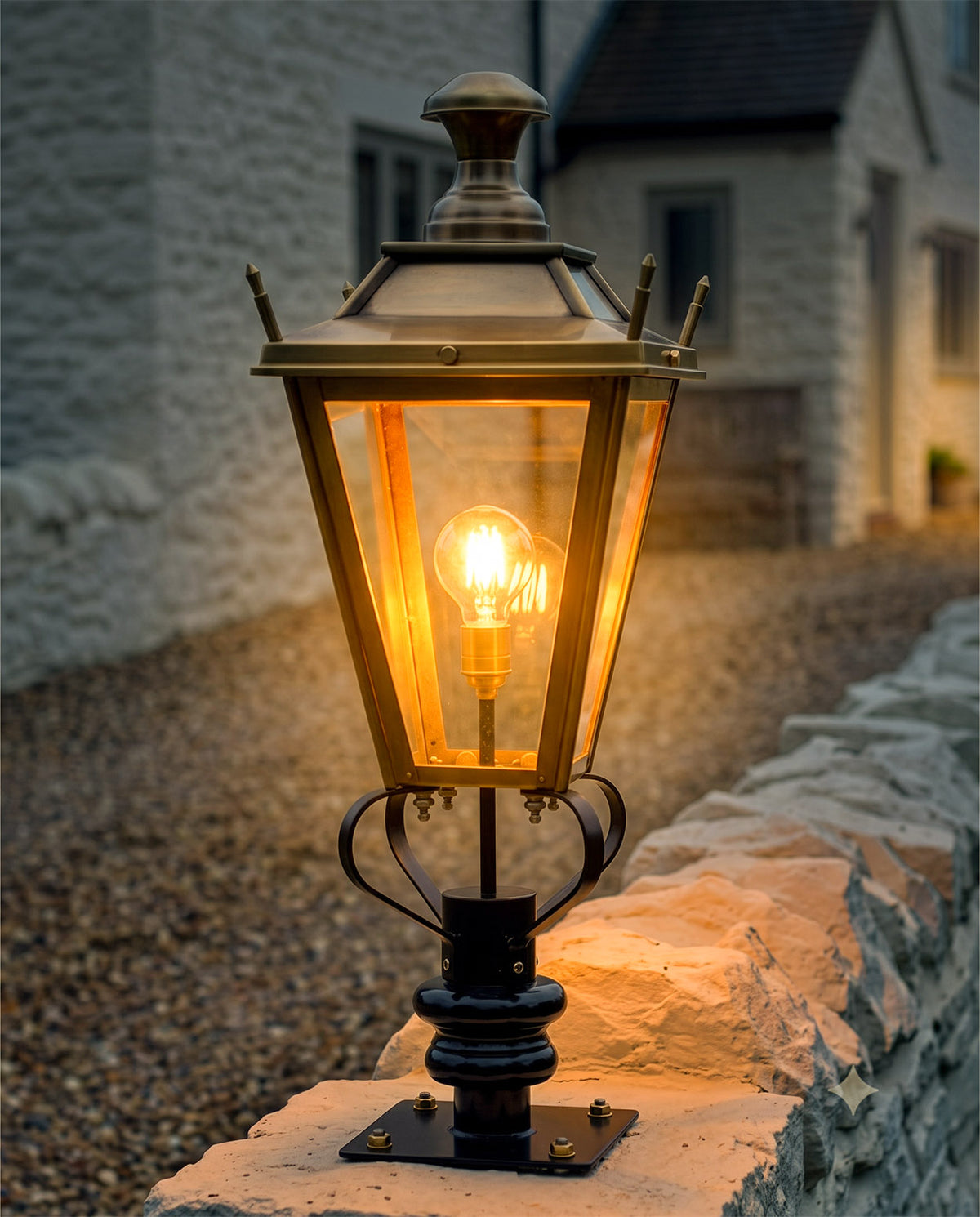 Antique Brass 'Dorchester' Pillar Light - 81cm Digital Illustration At Night