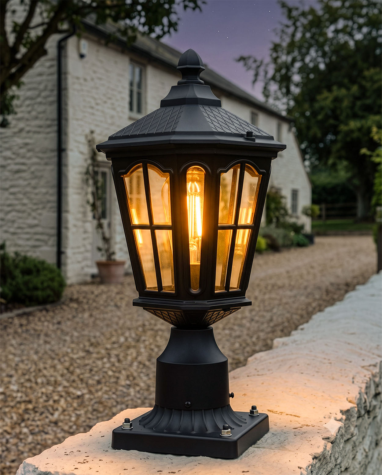 'Binfield' Black Pillar Light Digital Illustration AT Night 