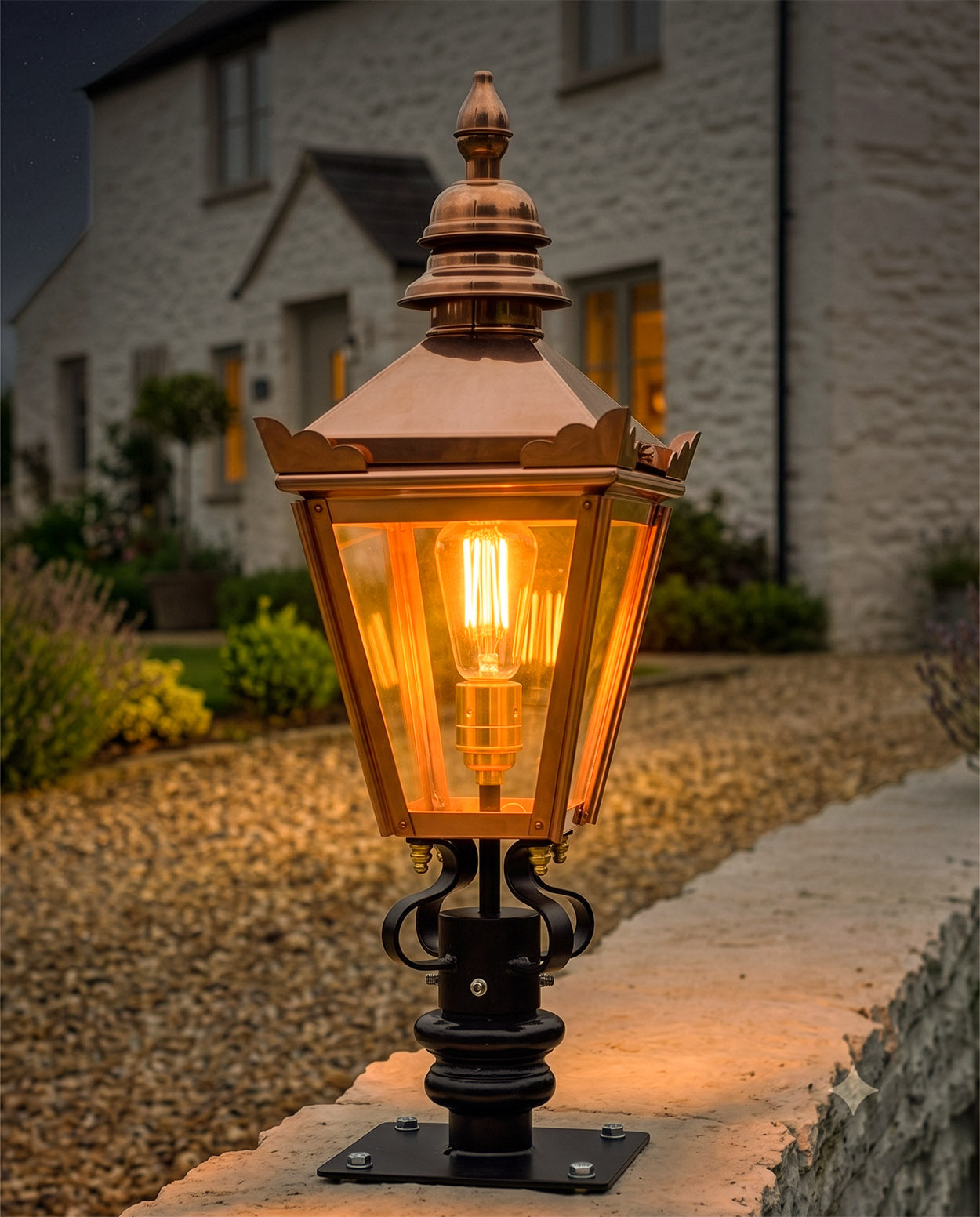 Copper 'Kensington' Lantern & Pillar Post Set 64cm Digital Illustration At Night 