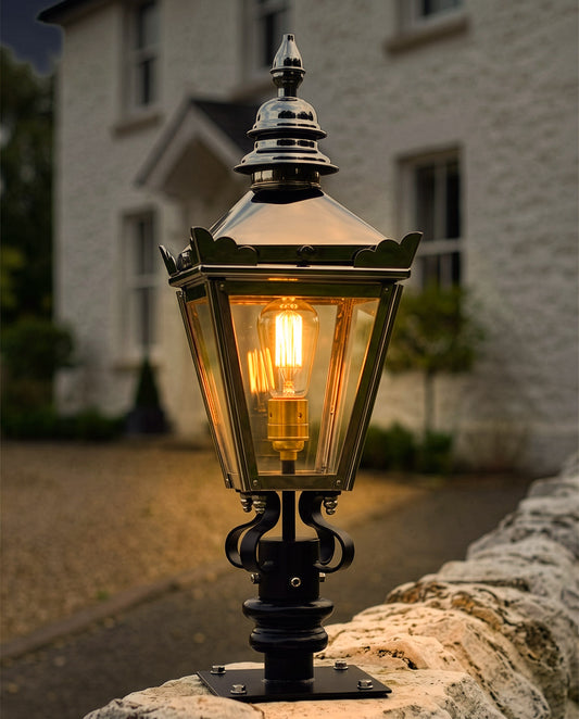 Polished Chrome 'Kensington' Lantern & Pillar Post Set 64cm Digital Illustration At Night
