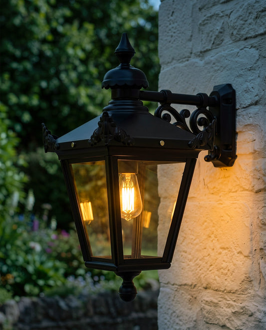 BLACK VICTORIAN HANGING WALL LANTERN Digital Illustration At Night