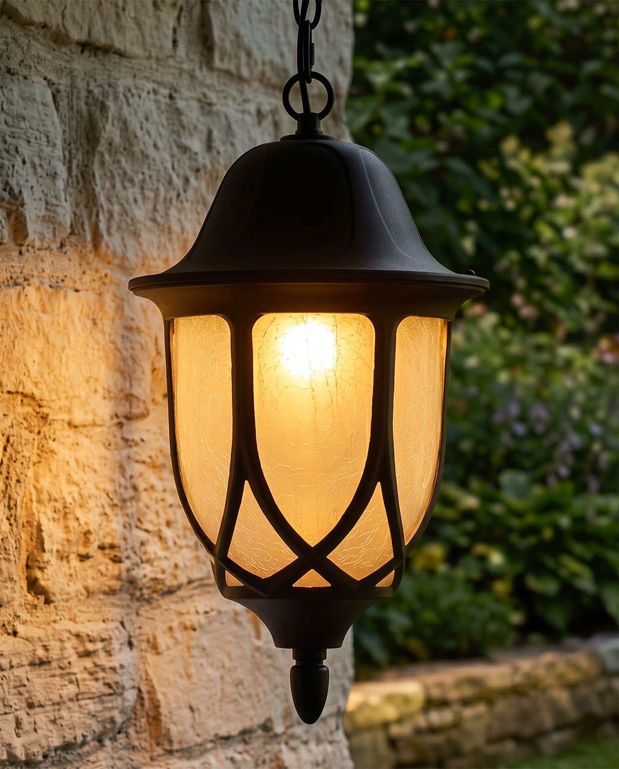 MEDIUM FROSTED GLASS ORNATE HANGING VICTORIAN PORCH LIGHT Digital Illustration At Night 